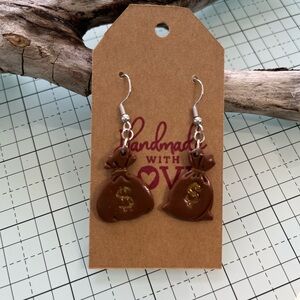 Polymer clay, Money bag earrings.